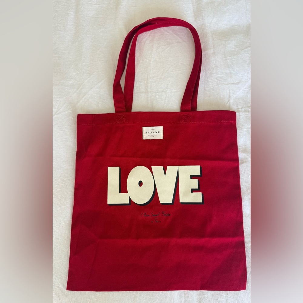 Sezane Red Tote with Bold LOVE Print